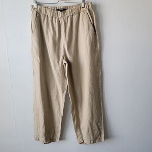 quince linen pull on elastic waist relaxed fit pockets ankle pants size L